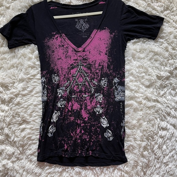 Archaic Gothic Skull V-Neck Graphic Tee Y2K Streetwear Women’s Tshirt Large - Picture 5 of 9